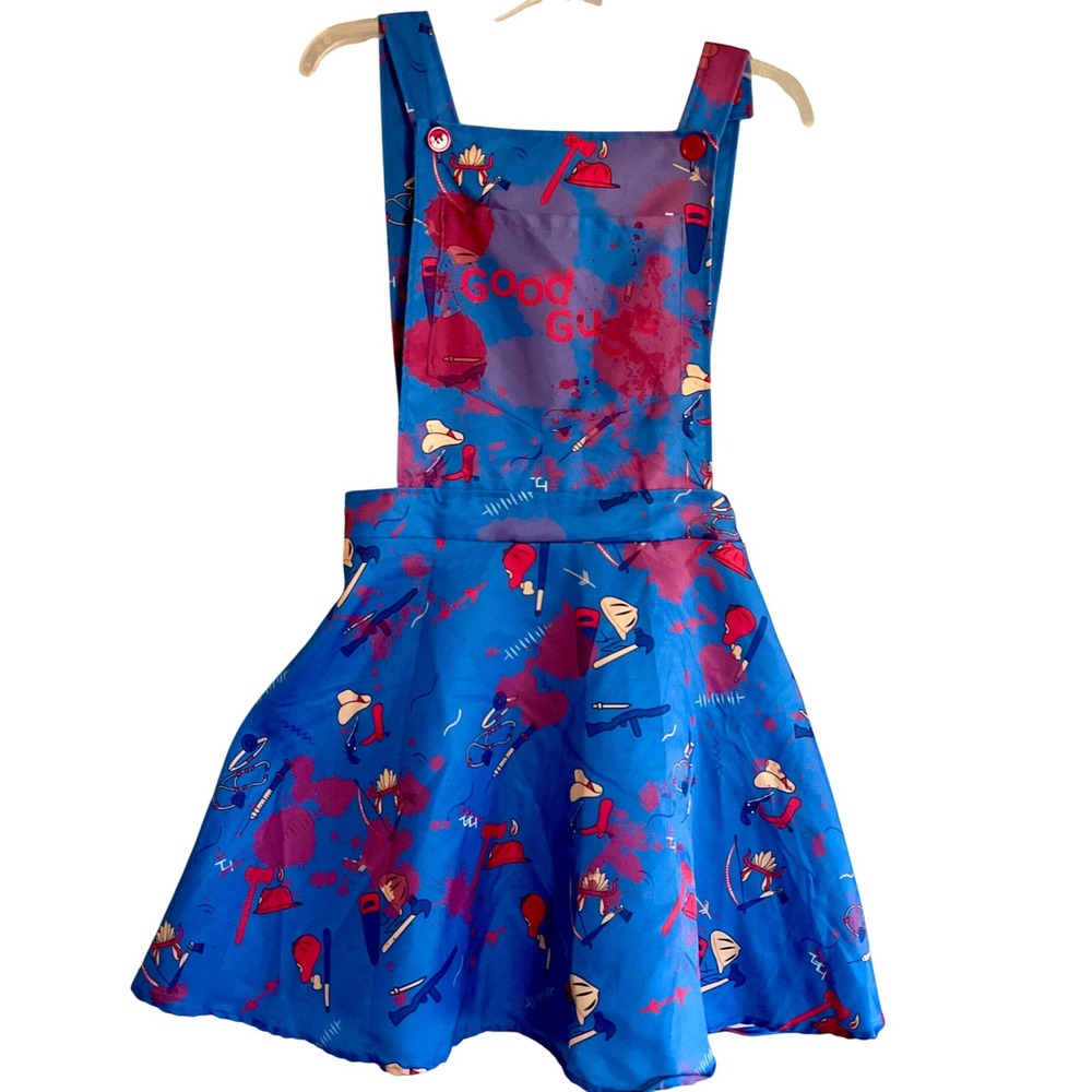 NWOT Chucky Childs Play Good Guys Parody Horror Slasher Pinafore Skirt Overall M